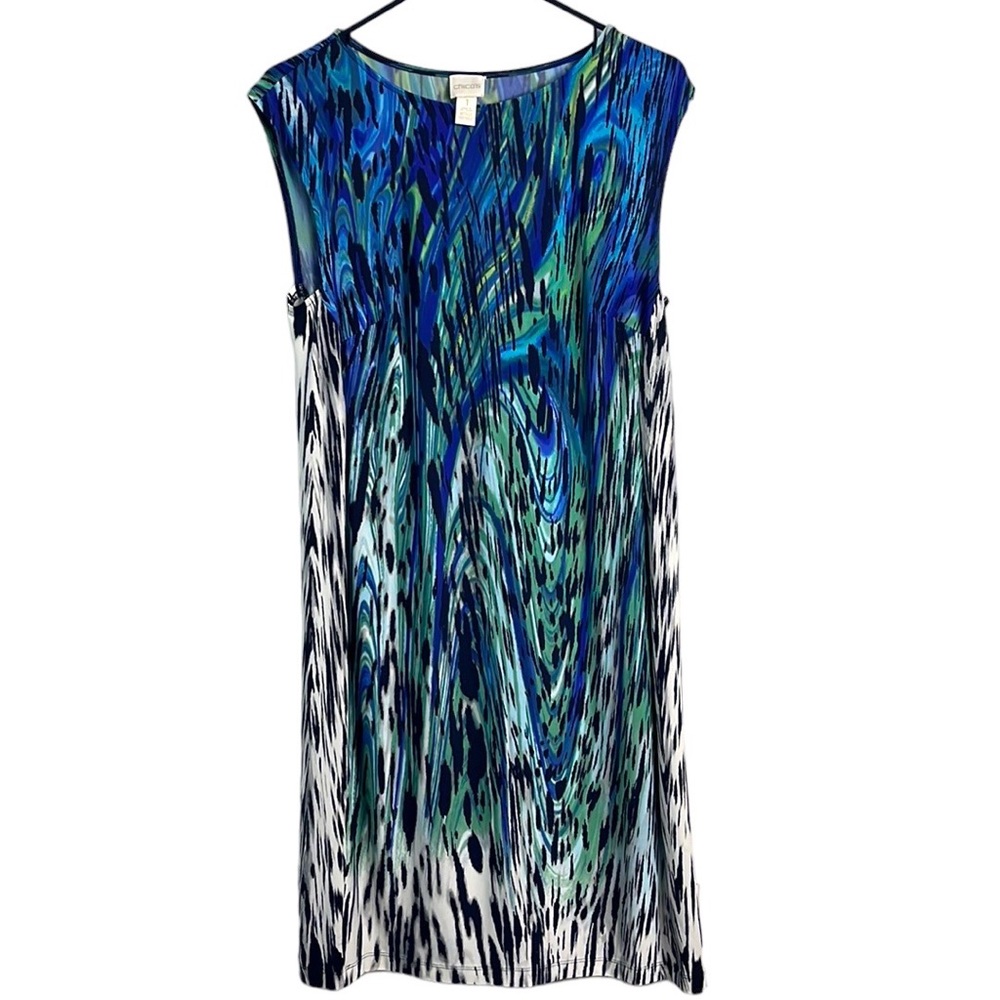 Chico’s Blue Green Watercolor Patterned Sleeveless Dress Size 1 (8) - Picture 1 of 9